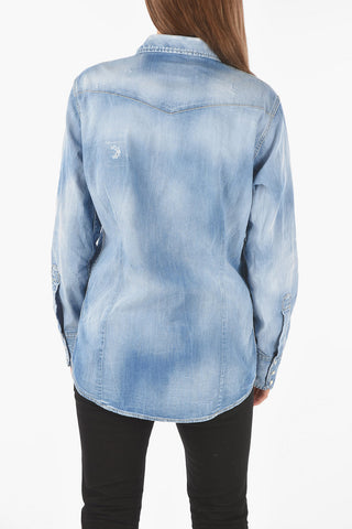vintage effect denim shirt with breast pockets