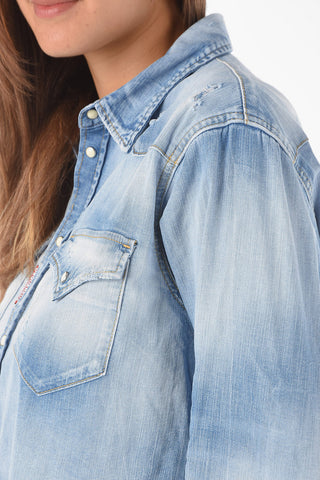 vintage effect denim shirt with breast pockets