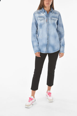 vintage effect denim shirt with breast pockets