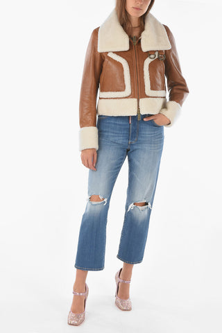 Giubbotto in pelle con Dettagli in Shearling