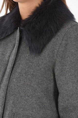 Wool Blend Coat with Real Fur Detail