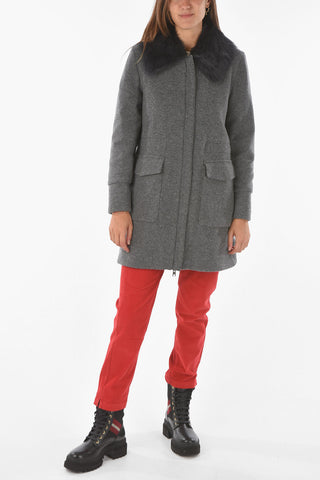 Wool Blend Coat with Real Fur Detail