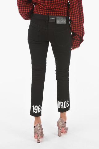 Dark Wash JENNIFER Cropped Jeans with Print