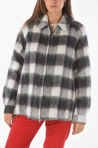 Two-Tone Tartan Motif Overshirt with zip Closure