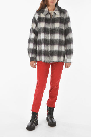 Two-Tone Tartan Motif Overshirt with zip Closure
