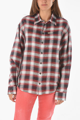 camicia a quadri in lino con taschino