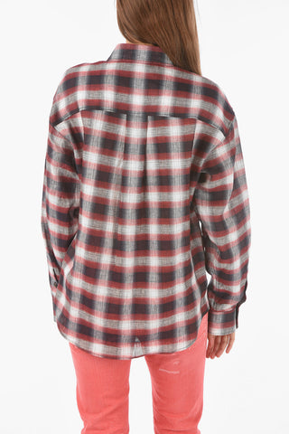 camicia a quadri in lino con taschino