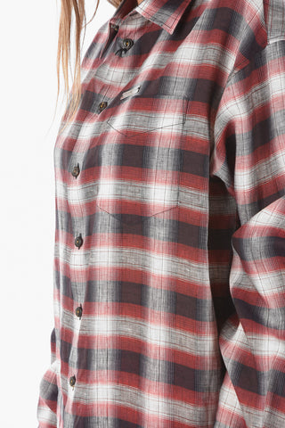 camicia a quadri in lino con taschino
