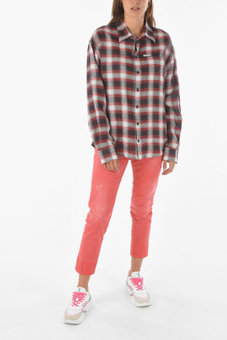 camicia a quadri in lino con taschino