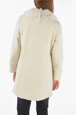 Solid Color Wool Blend Coat with Real Fur Details