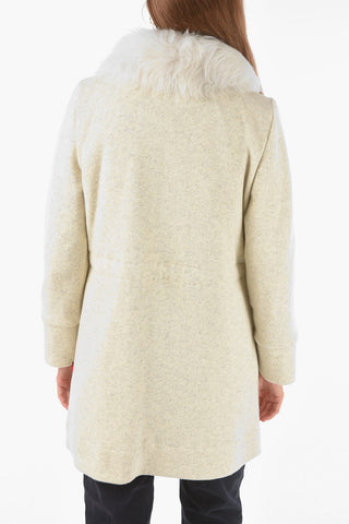 Solid Color Wool Blend Coat with Real Fur Details