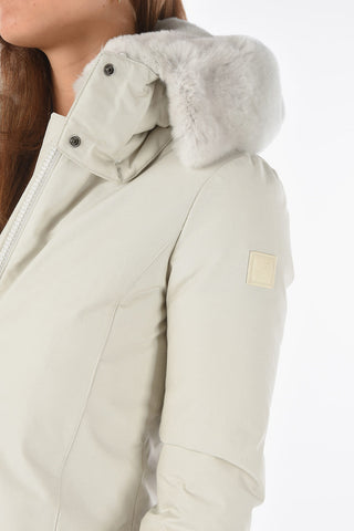 Real Fur Hooded Solid Color BOW BRIDGE Down Jacket
