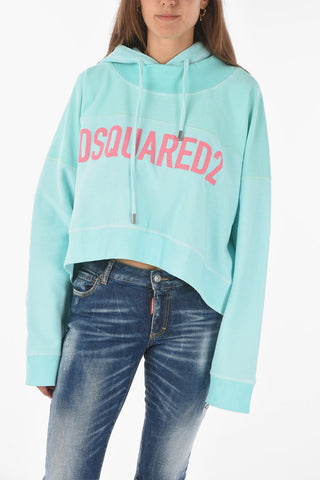 logo printed 2-TONE CROP Hoodie