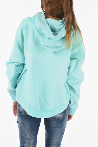 logo printed 2-TONE CROP Hoodie