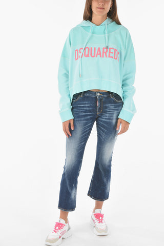 logo printed 2-TONE CROP Hoodie