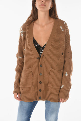 Maxi Cardigan Distressed Con Gioielli