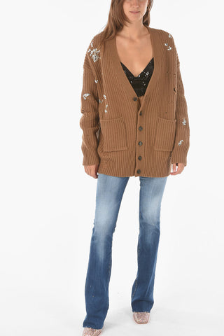 Maxi Cardigan Distressed Con Gioielli