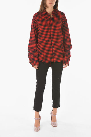 Gingham Checked Patterned Wool Blend Shirt