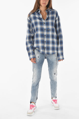 2 pockets plaid patterned cotton shirt
