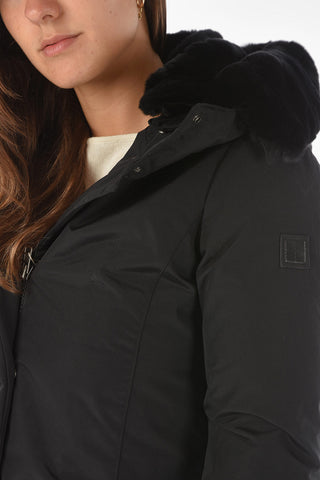 Real Fur Hooded Solid Color BOW BRIDGE Down Jacket