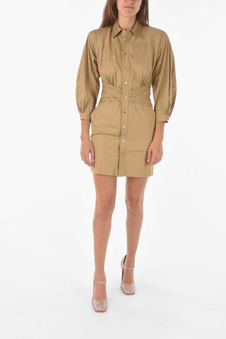 Drapped Mini Shirtdress with Silver Buttons