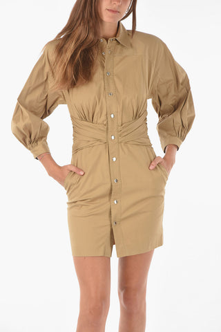 Drapped Mini Shirtdress with Silver Buttons