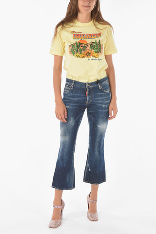 stretch denim BELL BOTTOM cropped jeans