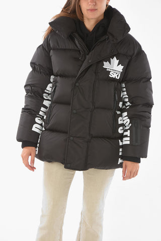Contrasting Printed Down Jacket with Hood