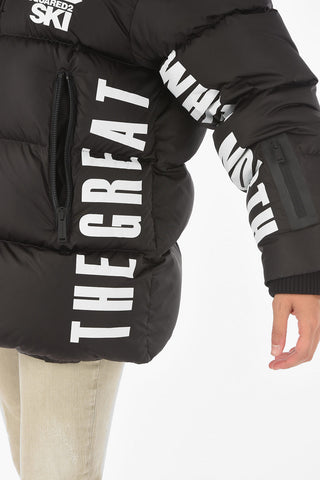 Contrasting Printed Down Jacket with Hood