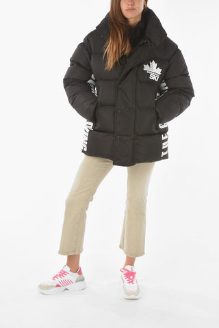 Contrasting Printed Down Jacket with Hood