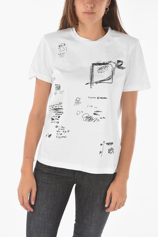 Embroiderd Crew-neck T-shirt with Shoulder Pads