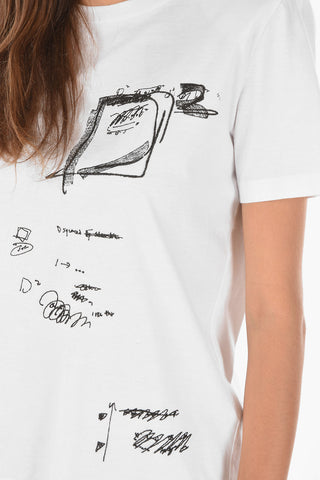 Embroiderd Crew-neck T-shirt with Shoulder Pads
