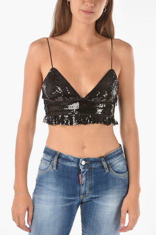 crossed on the back Sequned Crop Top