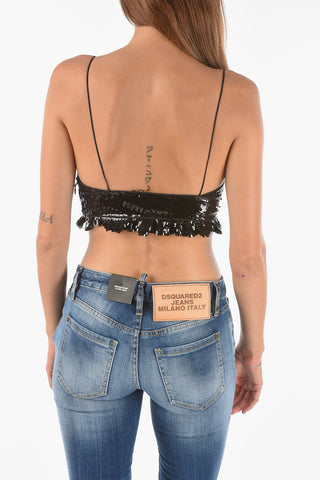 crossed on the back Sequned Crop Top