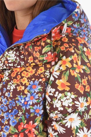 Floral Ptterned Reversible Down Jacket with Removable Belt