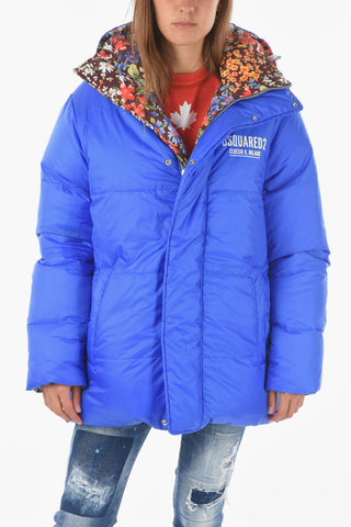 Floral Ptterned Reversible Down Jacket with Removable Belt