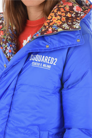 Floral Ptterned Reversible Down Jacket with Removable Belt