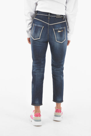 High Waist Cropped TWIGGY Jeans with beaded Trimmings