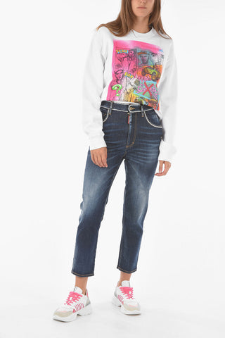High Waist Cropped TWIGGY Jeans with beaded Trimmings