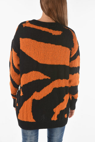 animal patterned crew-neck sweater
