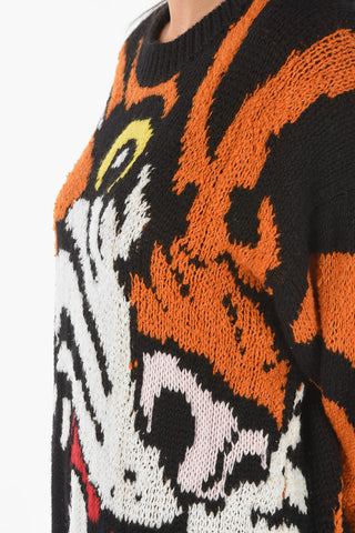 animal patterned crew-neck sweater