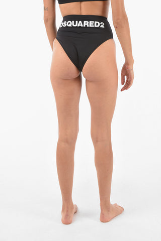 logo printed high waist bikini bottom