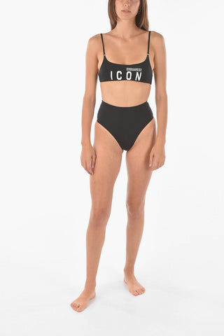 logo printed high waist bikini bottom