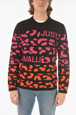 animal patterned crew-neck sweater