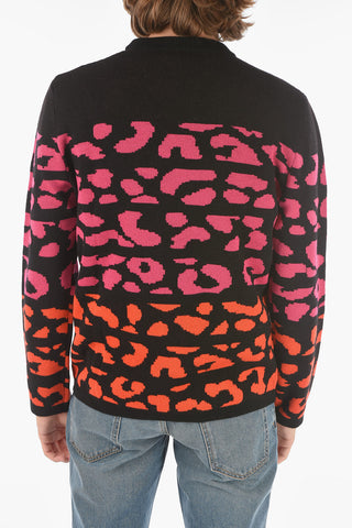 animal patterned crew-neck sweater