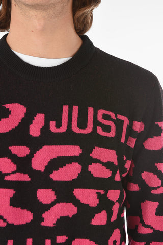 animal patterned crew-neck sweater