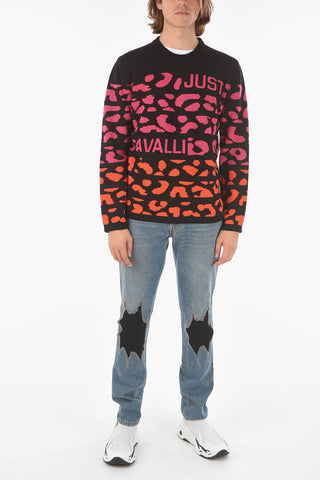 animal patterned crew-neck sweater