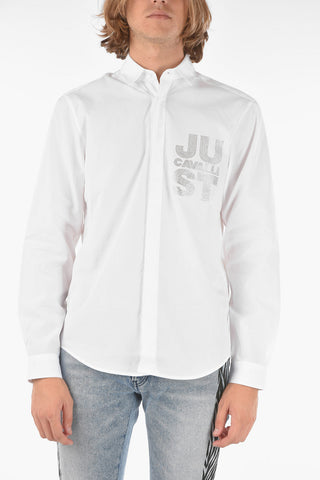 rhinestone embellished logo solid color shirt