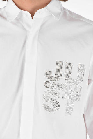 rhinestone embellished logo solid color shirt