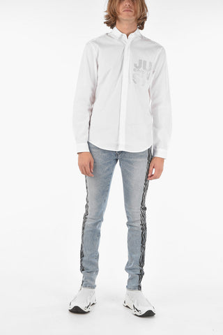 rhinestone embellished logo solid color shirt